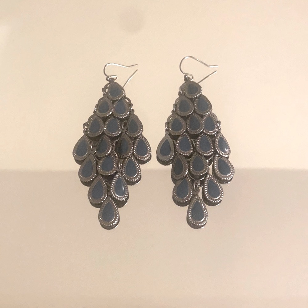 Gunmetal & Teal Chandelier Statement Earrings